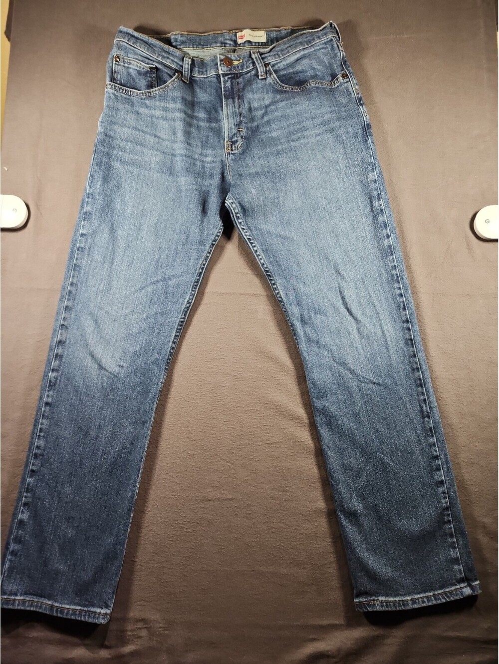 Wrangler Men Slim Straight Jeans W34 L30 Light Distress Workwear Streetwear 0192